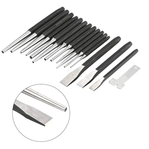 Sixteen Piece Mechanic Punches And Chisel Set Built To Last Heavy Duty Anti Rust Steel Pro Grade Tool Kit For Pros And DIYers