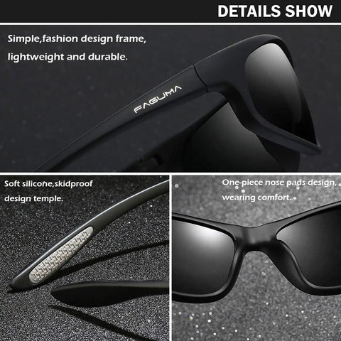 Close-up of Polarized Sports Sunglasses For Men Built For Cycling Driving And Fishing UV400 Protection with matte black frame