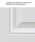 Close-up of Top Shelf Fiberglass Entry Door Thirty Six By Eighty Inches Nine Lite Low E Glass Primed White Oak texture detail.