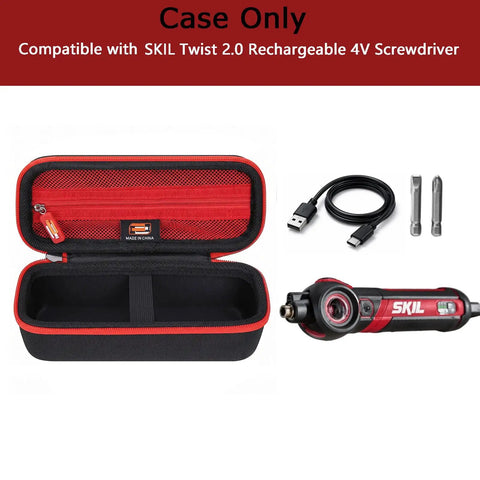 Rock Solid Eva Hard Shell Carry Case For 4v Pivoting Head Screwdriver, black and red, impact-resistant case with mesh pocket.