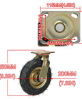 Two Pack Eight Or Ten Inch Heavy Duty Swivel Caster Wheels Featuring Pneumatic Rubber Tires And Precision Ball Bearings view with dimensions.