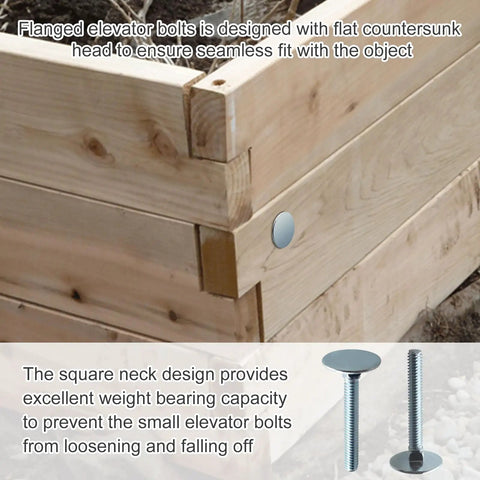 1/4-20 X 2 Inch Zinc Coated Elevator Bolts installed in wooden structure, showcasing flat head design for seamless fit.