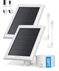2 Pack Solar Panel Charger For Battery Cameras, IP68 Waterproof, 13ft Cable With USB-C Adapter shown with accessories