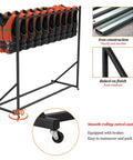 Hardcore Heavy Duty Metal Life Jacket Storage Rack With 20 Individual Slots, iron frame, smooth-rolling lockable wheels.