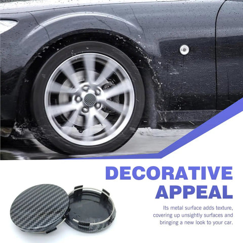4 Pack Sick Wheel Center Caps With Glossy Carbon Pattern, Snap Fit Hub Covers For Custom Rides, 60Mm Impact Resistant Abs Rim Plates, Street Grade Protection And Quick Swap Mod displayed on a car wheel.