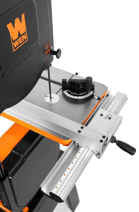 Industrial 14-Inch Band Saw With 1 HP Dual Voltage 120V And 240V And Two Speed, 11-Amp Motor, shown with quick-release blade tension.