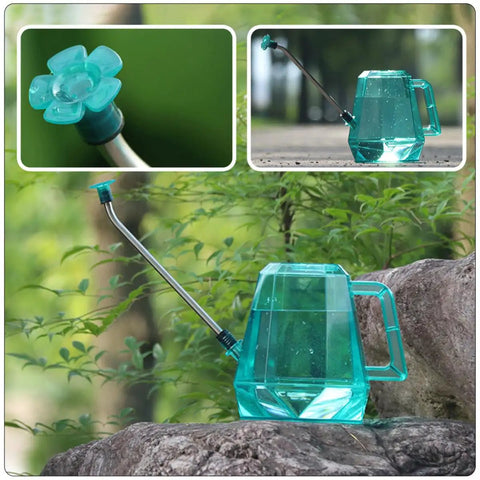 Long Nozzle Stainless Steel Watering Can For Indoor Gardening Portable Plant Water Container With Clear Tank Sky Blue Easy Fill Gentle Shower Head For Delicate Flowers And Lawn Care, transparent tank