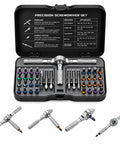 Magnetic 40 In 1 Screwdriver Set With Ratchet And T Handle open case showing S2 steel bits for PH SL Torx Hex U PZ.