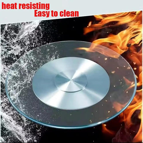 Lazy Susan Rotating Turntable Glass Tray For Kitchen Tabletop 360 Degree Swivel Plate Clear Tempered Glass 30 Inch Anti Collision Edge