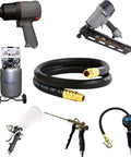 Tough As Nails Air Compressor Whip Hose 3/8 Inch By 3 Feet Heavy Duty Hybrid Rubber Pvc Air Line with brass fittings showcased with tools