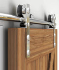 8Ft Stainless Steel Sliding Barn Door Hardware Kit With Heavy Duty Track And Silent Glide, I Shaped Hangers, Side View
