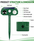 4 Pack Ultrasonic Outdoor Animal Deterrents With Solar Power Motion Sensor IP65 Waterproof Flashing Light That Scares Squirrels Raccoons Rabbits Foxes Skunks Cats Dogs In Your Yard Or Garden, green stake unit