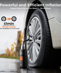 Portable Tire Inflator Air Compressor With Digital Pressure Gauge Auto Shutoff 160 PSI in action with car tire