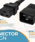 Premium 12 AWG Heavy Duty Power Cord Cable For Servers and PDUs IEC320 C20 To C19 4ft Plug Black with connectors shown.