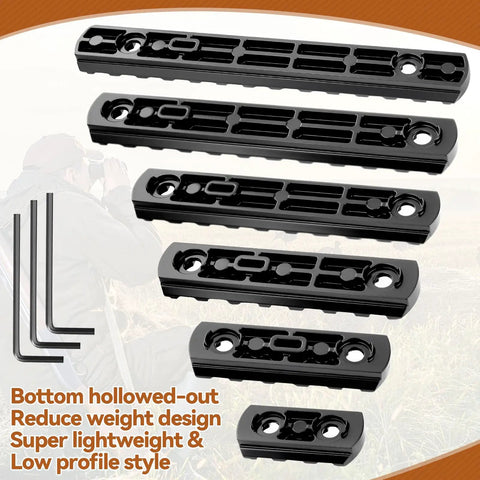 Aluminum Single Sided Picatinny Rail System In 3 5 7 9 11 And 13 Slot Sizes With 13 T Nuts And Screws And 3 Allen Wrenches