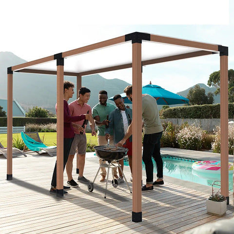 4 Pack T Shape Pergola Bracket Kit With Post Base For 4x4 Beams 3.5x3.5, Elevated Wood Stand, Heavy Duty Outdoor Patio Gazebo Sheds Construction, Easy Install, Weatherproof Support