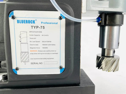 Knockout Performance Heavy Duty Magnetic Drill Press Built Like A Tank For Real Contractors With Two Speed Settings Three Inch Capacity And 1850 Watt Muscle For Any Metal Project panel showing specifications and drill attachment