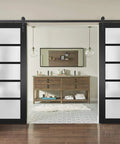 Straight Up Premium Sliding Double Barn Doors With Hella Heavy Duty Hardware Kit Featuring Matte Black Finish Measuring 42 By 96 Inches for modern living room.