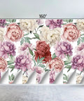 Pink Peony Floral Wall Mural For Bedroom And Living Room Decor Large 183 Inch By 120 Inch Fabric Wallpaper Background Not Peel And Stick Divided Into 7 Panels 22.83 Inch By 108 Inch Each Cozy Modern Home Vibe