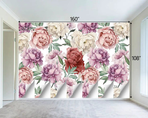Pink Peony Floral Wall Mural For Bedroom And Living Room Decor Large 183 Inch By 120 Inch Fabric Wallpaper Background Not Peel And Stick Divided Into 7 Panels 22.83 Inch By 108 Inch Each Cozy Modern Home Vibe