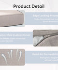 Product detail of 8-Piece Thick 6 Inch Outdoor Cushion Set For Patio Furniture showing edge locking, zipper, and breathable fabric.