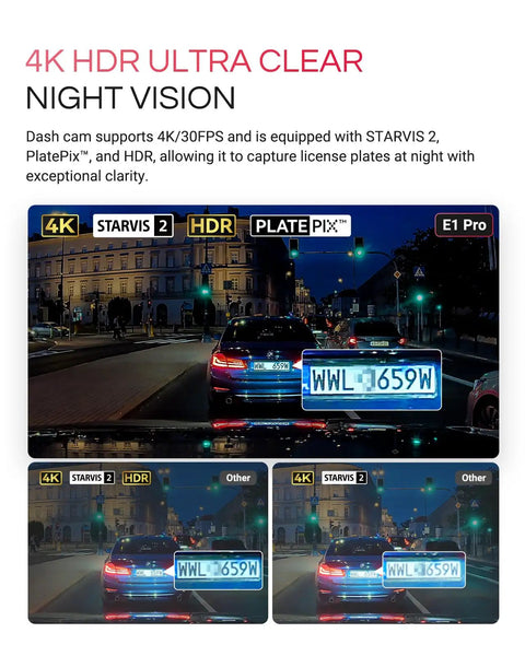 4K Mini Dash Cam With 158 Degree Wide Lens, Starvis HDR Night Vision capturing clear license plates at night