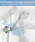 Removable Shower Head Holder For Bathroom with No Drill Suction Cup showing 360° rotation and 5-angle adjustment on tile