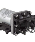 Side view of 115V 3.0 GPM Water Pump For Boat And RV Revolution With Strainer, Model 4008 171 A65 E65, quiet automatic demand pump