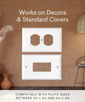 Horizontal Wall Outlet Shelf With Cord Storage Strap For Bathroom Declutter Counter Space Saver Echo Dot Stand HomePod Shelf Toothbrush Holder White Two Pack showing Decora and standard cover compatibility.