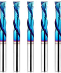 Image of Five Piece Spiral Router Bits Set Up Down Cut Compression Bits Quarter Inch Shank Quarter Inch Cutting Diameter Nano Blue.