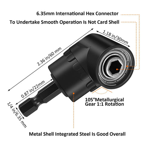 Close-up of a metallurgical gear in the Flexible Drill Bit Extension Set with Bendable Shaft 105 Degree Angle, showing hex measurements.