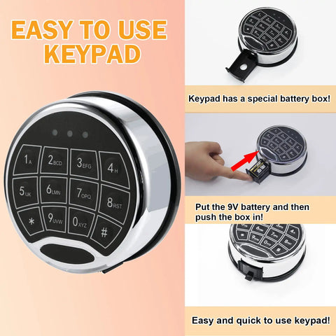 Heavy Duty Digital Electronic Keypad Lock For Right Swing Bolt Safe showing easy-to-use keypad with chrome finish and battery compartment.