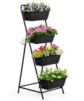 Black 4 Tier Vertical Garden Planter With Drainage Holes For Outdoor Plants Raised Garden Bed Stand full of colorful flowers