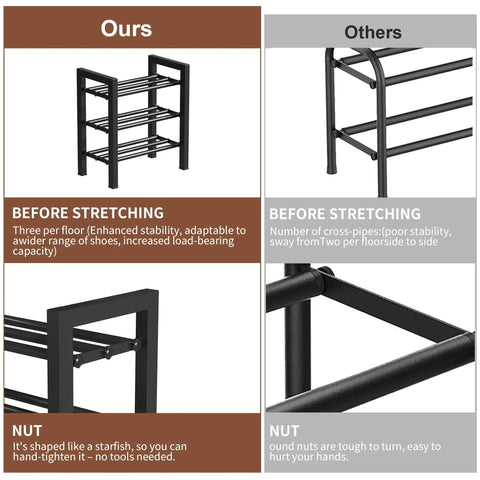 Heavy Duty Metal Shoe Rack With Expandable Design And Rock Solid Three Tube Structure For Maximum Closet Storage That Holds Way More Shoes Without Sagging
