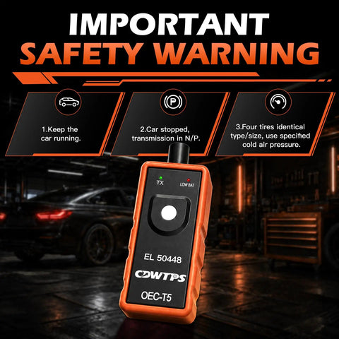 Universal Tpms Relearn Tool For Tire Pressure Sensor Activation For Gm Vehicles Chevy Buick Gmc Cadillac supporting 315Mhz and 433Mhz bands, in a garage setting.