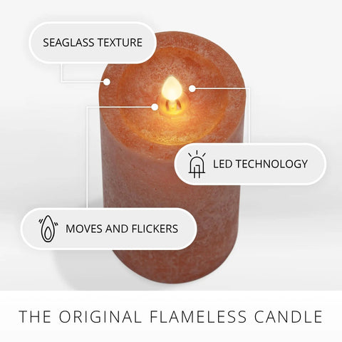 Seaglass Flameless Pillar Candle With Moving Flame, Unscented Real Wax, Recessed Edge, Timer, Battery Operated LED Lights detail