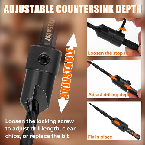 Pro Grade Countersink Drill Bit Set 15Pcs M2 Cobalt HSS Woodworking Kit with adjustable depth for precision drilling