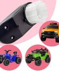W3 BC 12V 16000RPM Mini DC Motor Gearbox For Kids Ride On Cars, black and white component with toy vehicles in background