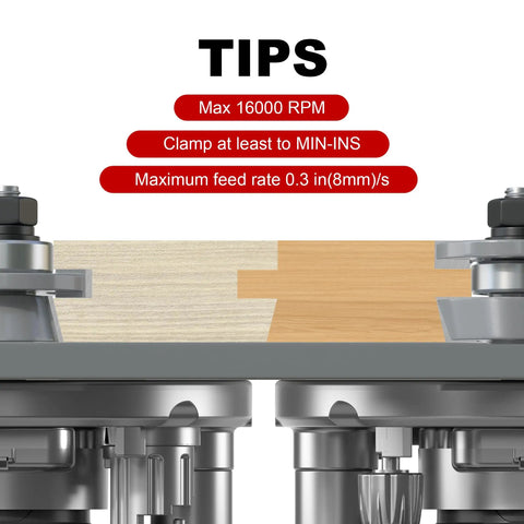 Instructions for Two Piece Shaker Rail And Stile Router Bit Set For Pro Grade Woodworkers, 1/2 Inch Shank, cutting wood illustration
