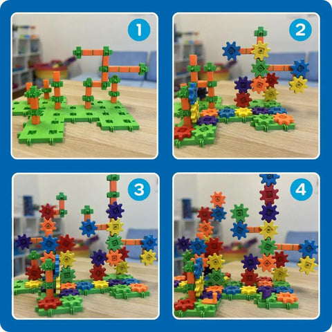 Hands On Gear Building Kit For Kids 150 Piece STEM Gear Set Blue To Boost Fine Motor Skills, Critical Thinking And Imagination With Easy Storage Tub Included