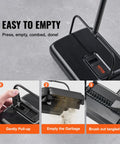 No Strings Attached Manual Carpet Sweeper For Hardwood Floors Tile And Area Rugs with easy to empty features demonstrated.