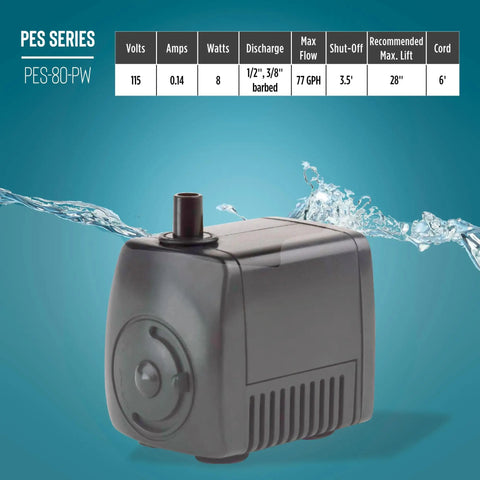 Magnetic Drive Fountain Pump 77 GPH 115 Volt With Built-In Adjustable Flow Valve And 6-Foot Cord Energy Efficient Water Feature Pump