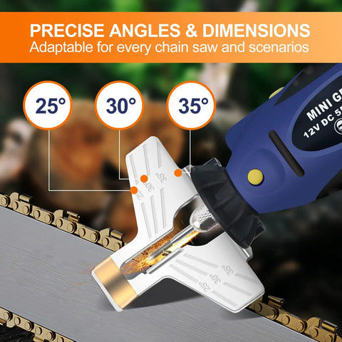 Electric Chainsaw Sharpener Kit Pro Grade Heavy Duty With Adjustable 25 30 35 Degree Angles, 12V DC 55W 25000 RPM Chainsaw Chain Grinder