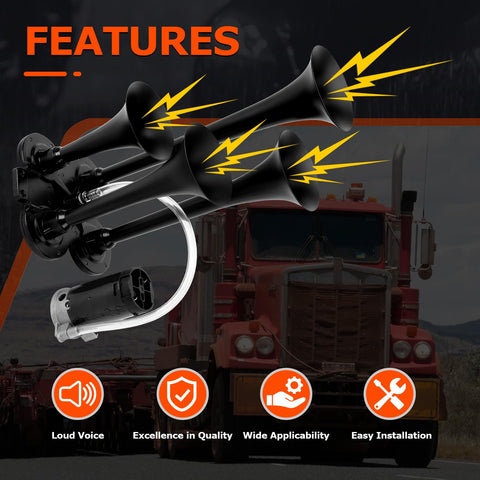 12V Train Air Horn Kit With Four Horns And Compressor 185dB Ultra Loud Vehicle Horn System For Truck Car SUV Jeep Pickup Motorhome