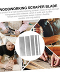 Heavy Duty Five Piece Woodworking Scraper Set Job Site Ready Smooth Cabinet Polisher For Wood Surface Prep Easy Glide Blades close-up of polished scraper blades.