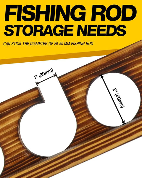 Close-up of wall or ceiling mounted rod rack for 12 rods, showing measurement for Holds Up To 12 Fishing Rods, Wall Or Ceiling Mounted Rod Rack
