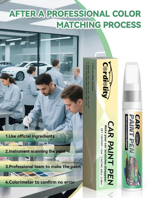 Automotive professionals using Glacier White Nissan Touch Up Paint For Cars Color Accurate Scratch Repair Pen in a workshop.