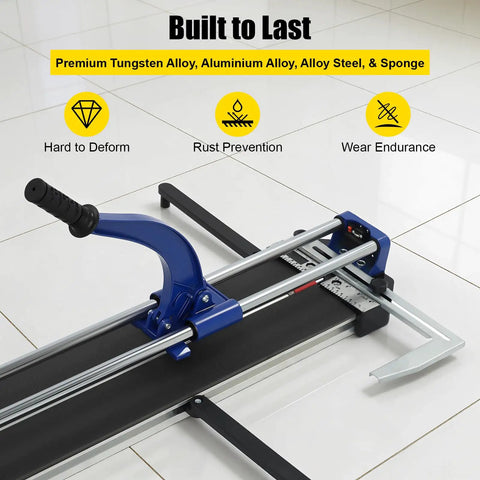 Heavy Duty 31 Inch Manual Tile Cutter With Reinforced Frame For Smooth Ceramic And Porcelain Splits, Pro Level Tungsten Scoring Wheel, detail of handle and frame.