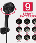 9 spray patterns of 10 Inch High Pressure Rainfall Shower Head Kit With 11 Inch Adjustable Arm And 9-Setting Handheld