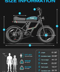 Electric Fat Tire Bike For Adults With 2500W Peak Motor, diagram showing size specifications and dimensions for bike model T20.